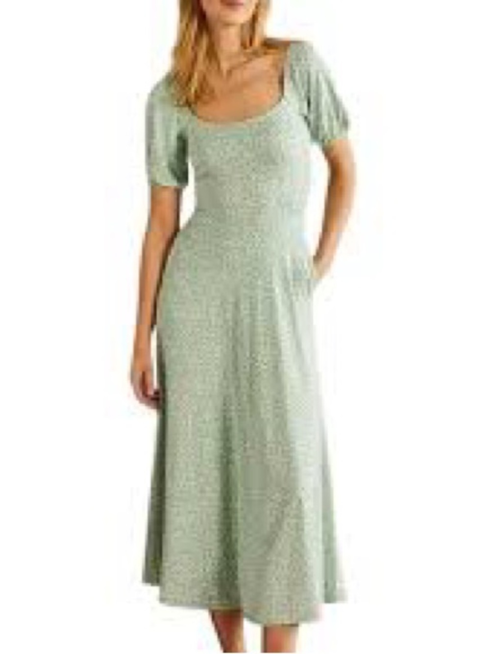 Boden Milkmaid Dress Womens 6P Sage Green Ditsy Floral Puff Sleeve